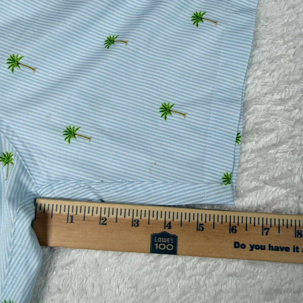 Bermies Swim Trunks Mens L Blue White Striped Palm Tree Stretch Mesh Lining